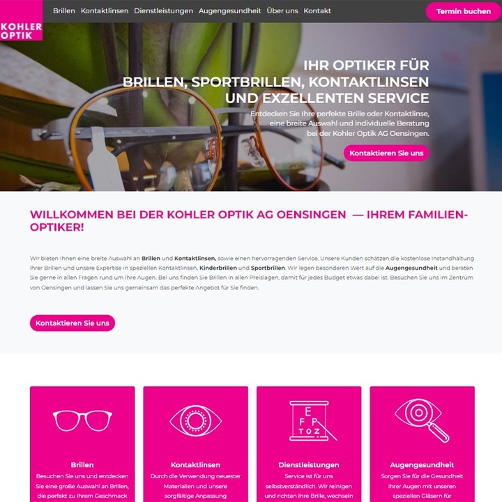 Grosse Neuigkeiten! Unsere Webseite erstrahlt in neuem Glanz!<br><br>Wir freuen uns, Ihnen mitteilen zu können, dass die Kohler Optik AG Oensingen eine neue Webseite hat! Besuchen Sie uns jetzt auf www.kohleroptik.ch.<br><br>Erfahren Sie mehr über unsere breite Palette an erstklassigen Services, darunter Sehstärkenbestimmung, individuelle Brillenanpassung, Kontaktlinsenberatung und vieles mehr. Bei der Kohler Optik AG Oensingen stehen wir Ihnen mit unserer langjährigen Erfahrung und unserem Know-how zur Seite, um Ihre Sehbedürfnisse optimal zu erfüllen.<br><br>Neben den Informationen zu unseren Dienstleistungen bieten wir Ihnen auch ein neues Online-Buchungstool an. Jetzt können Sie ganz bequem und zeitsparend Ihren persönlichen Termin bei uns vereinbaren. Einfach auf unserer Webseite vorbeischauen, das Buchungstool nutzen und schon steht Ihrem nächsten Besuch bei der Kohler Optik AG Oensingen nichts mehr im Wege.<br><br>Wir sind stolz auf unsere neue Webseite und hoffen, dass sie Ihnen gefällt. Besuchen Sie uns unter www.kohleroptik.ch und entdecken Sie die Welt des klaren Sehens, erstklassigen Kundenservice und moderner Technologie.<br><br>#kohleroptikoensingen #neuewebseite #sehexperten #augenoptik #onlinebuchung #kundenservice #oensingen
